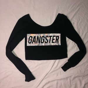 Black long sleeve “Gangster” crop top